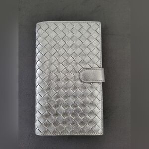 Bottega Veneta Silver Intrecciato French Flap Wallet